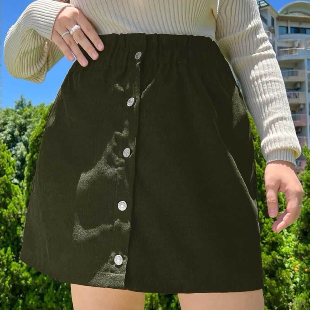 Plus  High Waist Single Breasted corduroy Skirt 3x